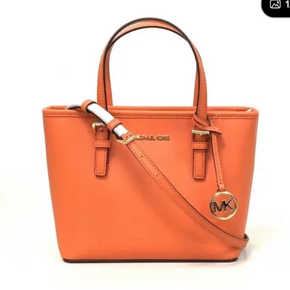 Michael Kors Jet Set Travel 35T9GTVT0L XS Convertible Top Zip Tote Tangerine - Picture 3 of 16
